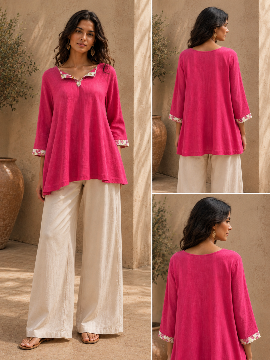 Fuchsia Bloom Handkerchief Hem Shirt