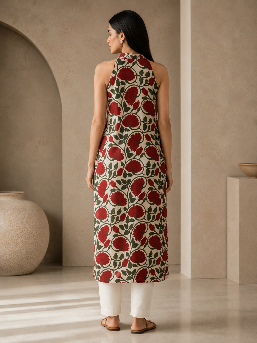 crimson Bloom Halter Kurti