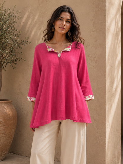 Fuchsia Bloom Handkerchief Hem Shirt