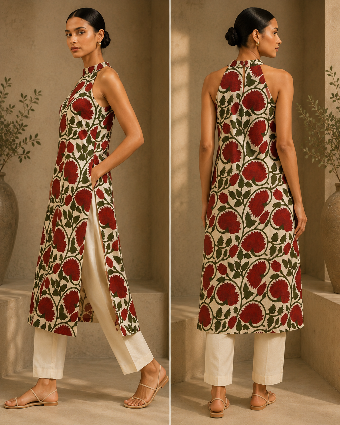 crimson Bloom Halter Kurti