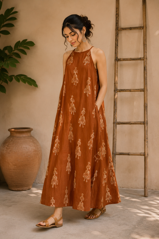 Rust Artisanal Halter Maxi