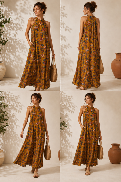 Valencia Floral Halter Maxi Dress