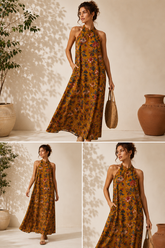 Valencia Floral Halter Maxi Dress