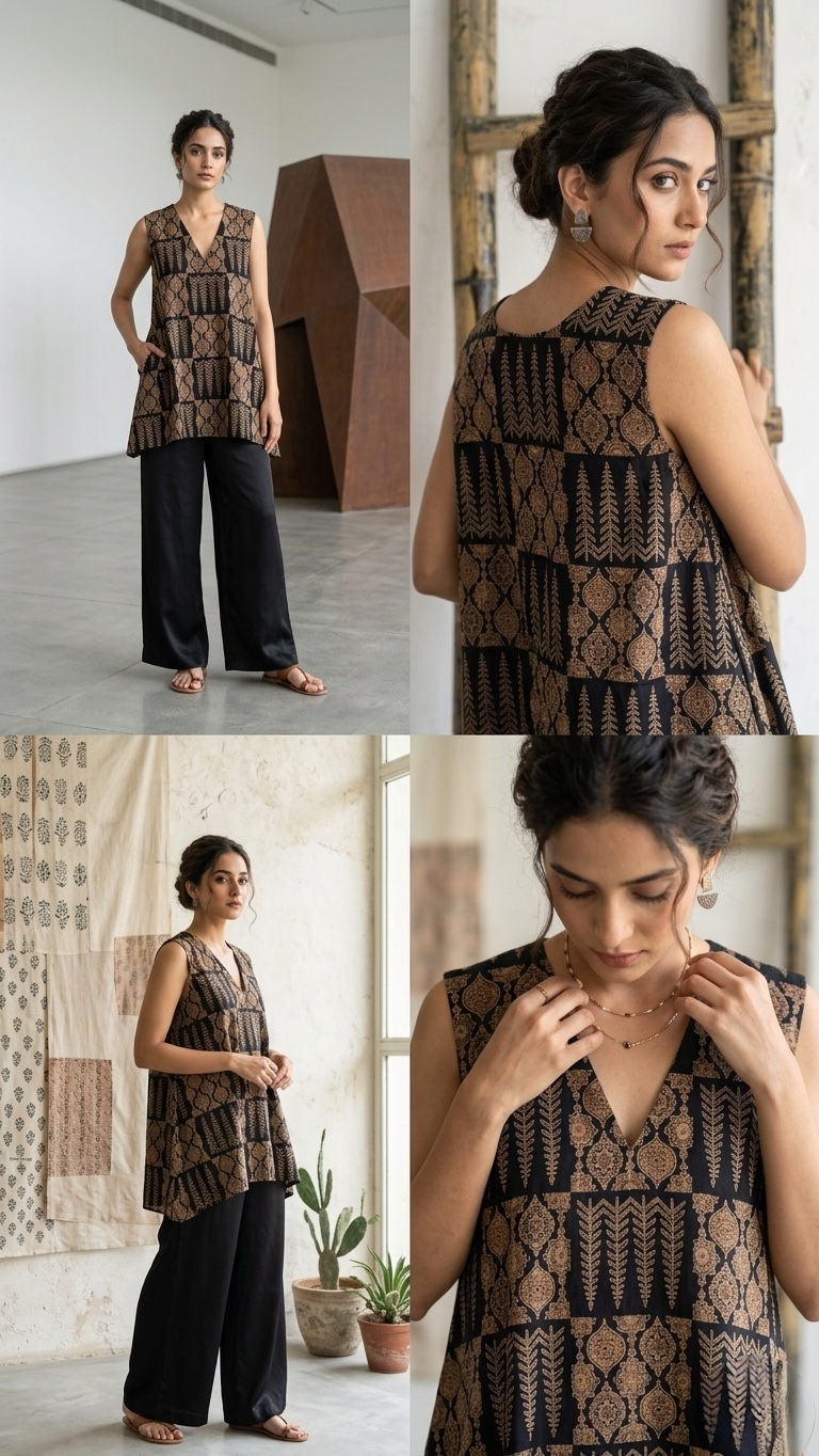 The Minimalist Edit: Aranya Block-Printed V-Neck Tunic