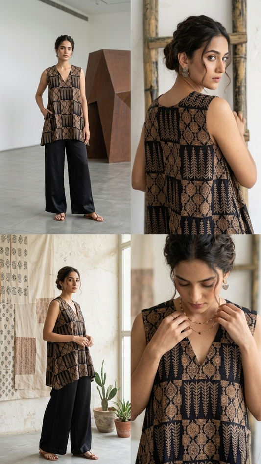 The Minimalist Edit: Aranya Block-Printed V-Neck Tunic