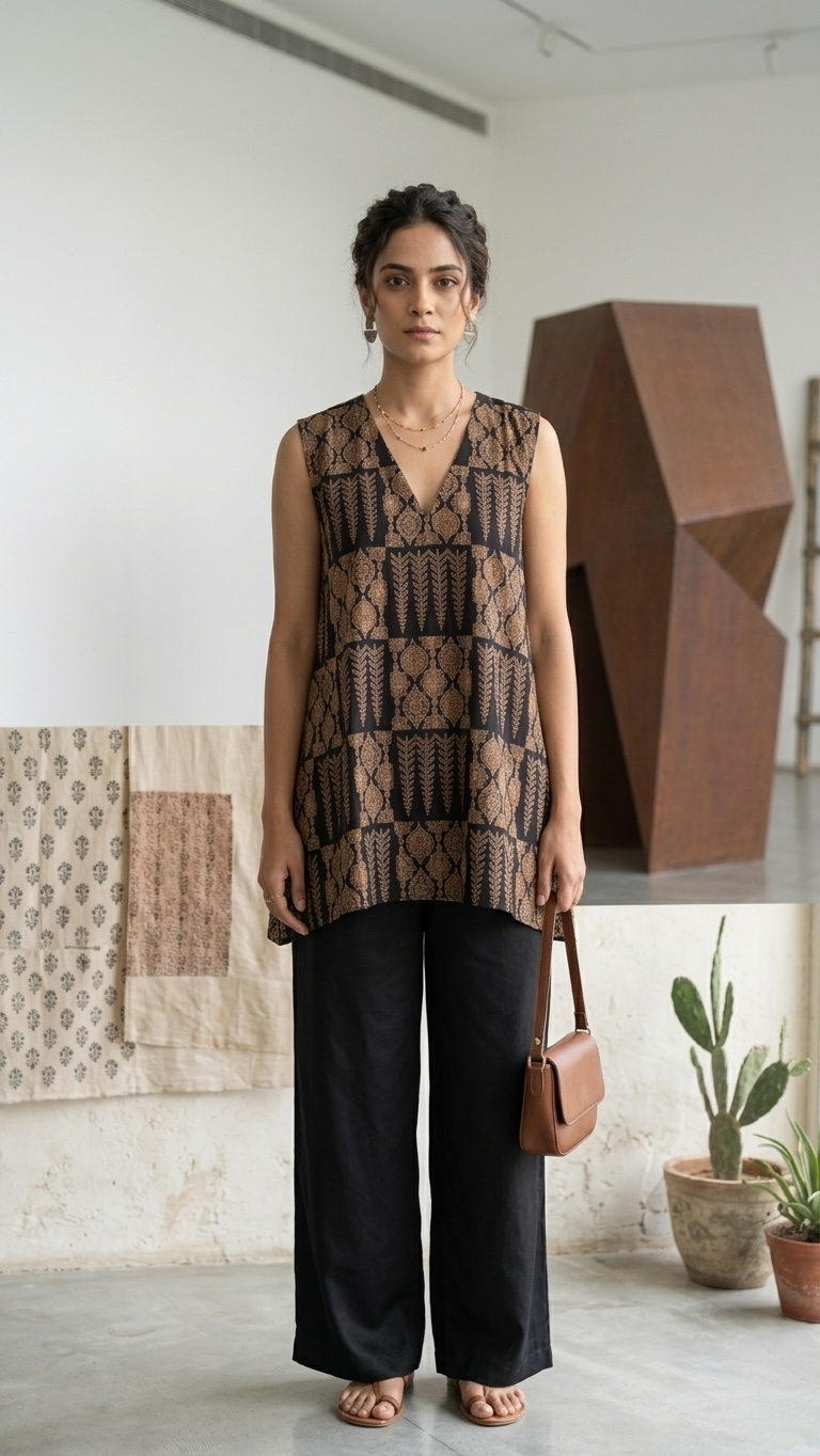 The Minimalist Edit: Aranya Block-Printed V-Neck Tunic