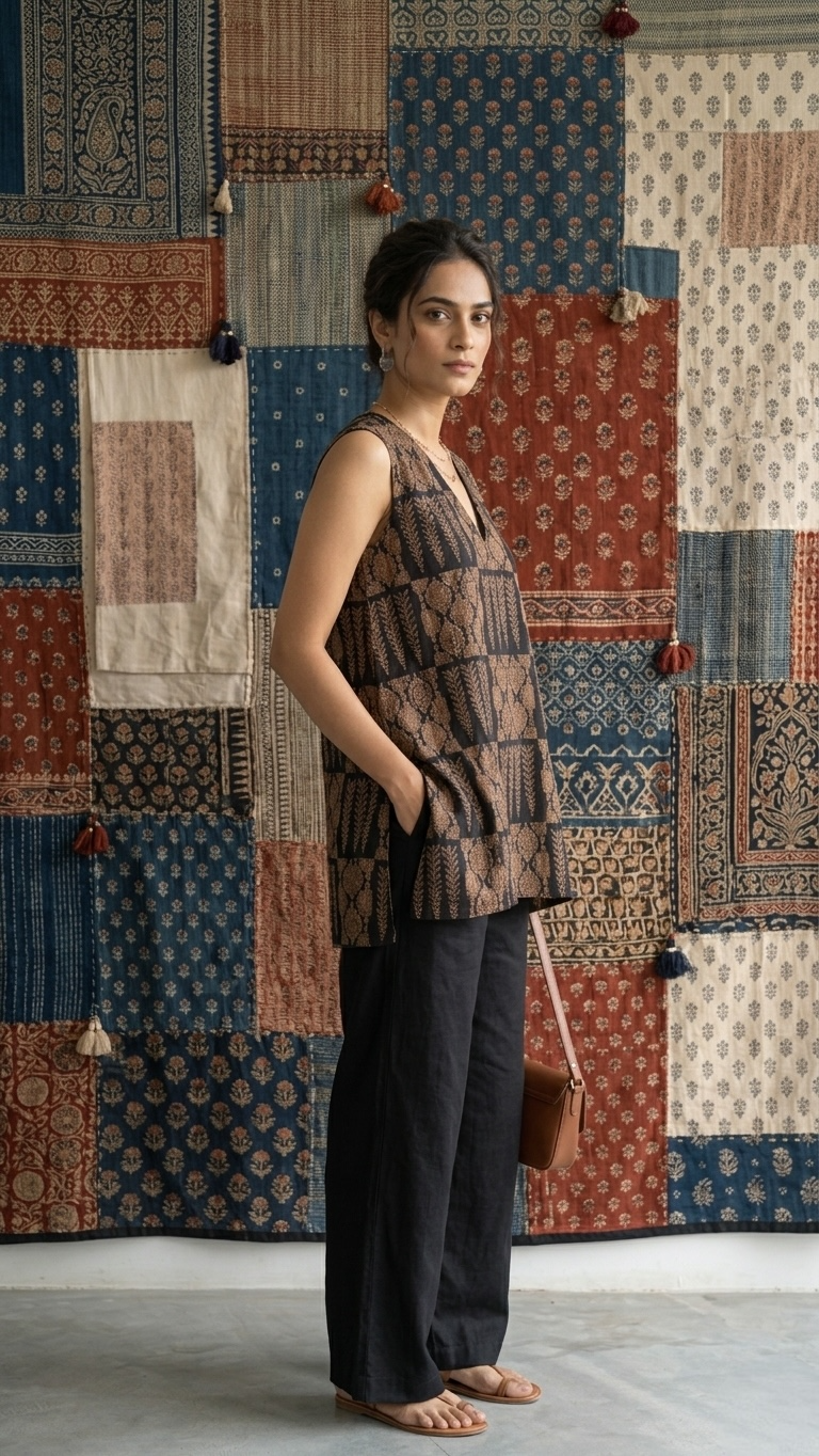 The Minimalist Edit: Aranya Block-Printed V-Neck Tunic