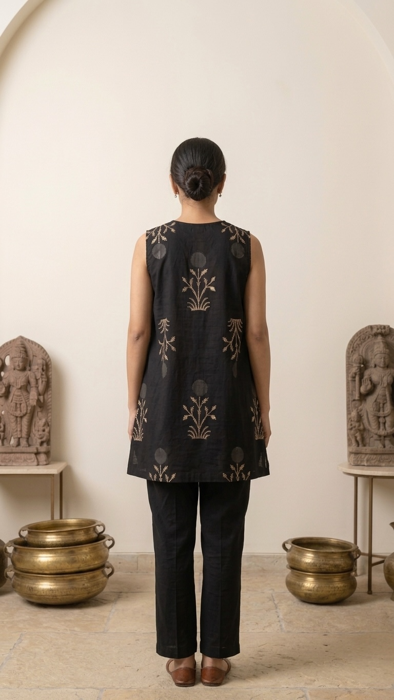 Block-Print Sleeveless V-Neck Tunic Top