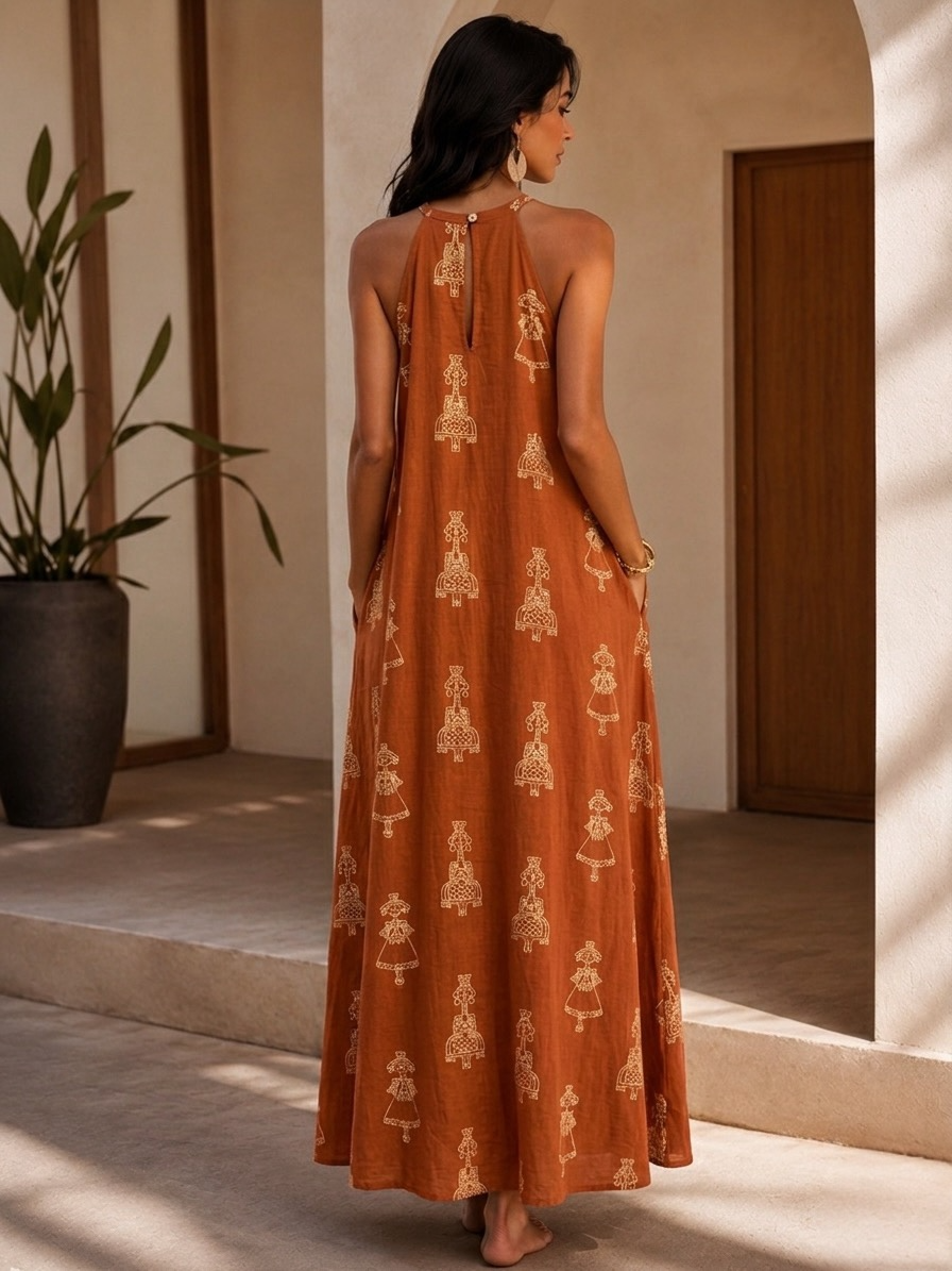Rust Artisanal Halter Maxi