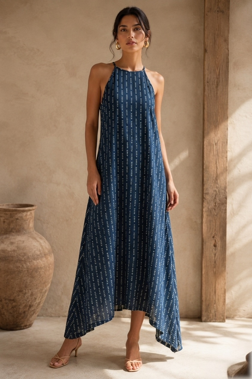 Indigo Horizon Halter Maxi Dress