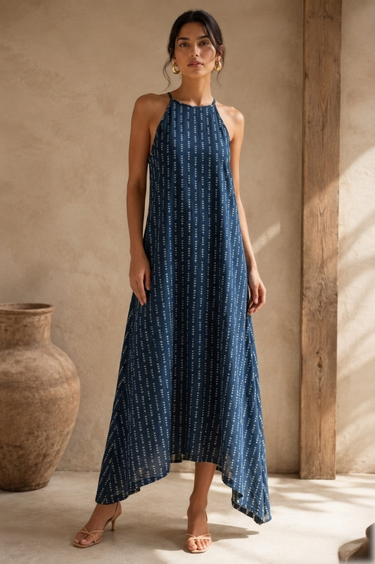 Indigo Horizon Halter Maxi Dress