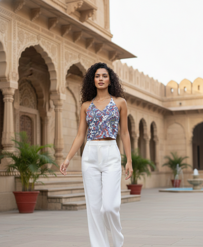 Royal Paisley Halter Crop Top