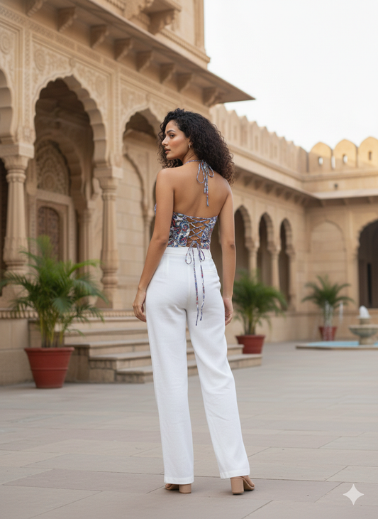 Royal Paisley Halter Crop Top