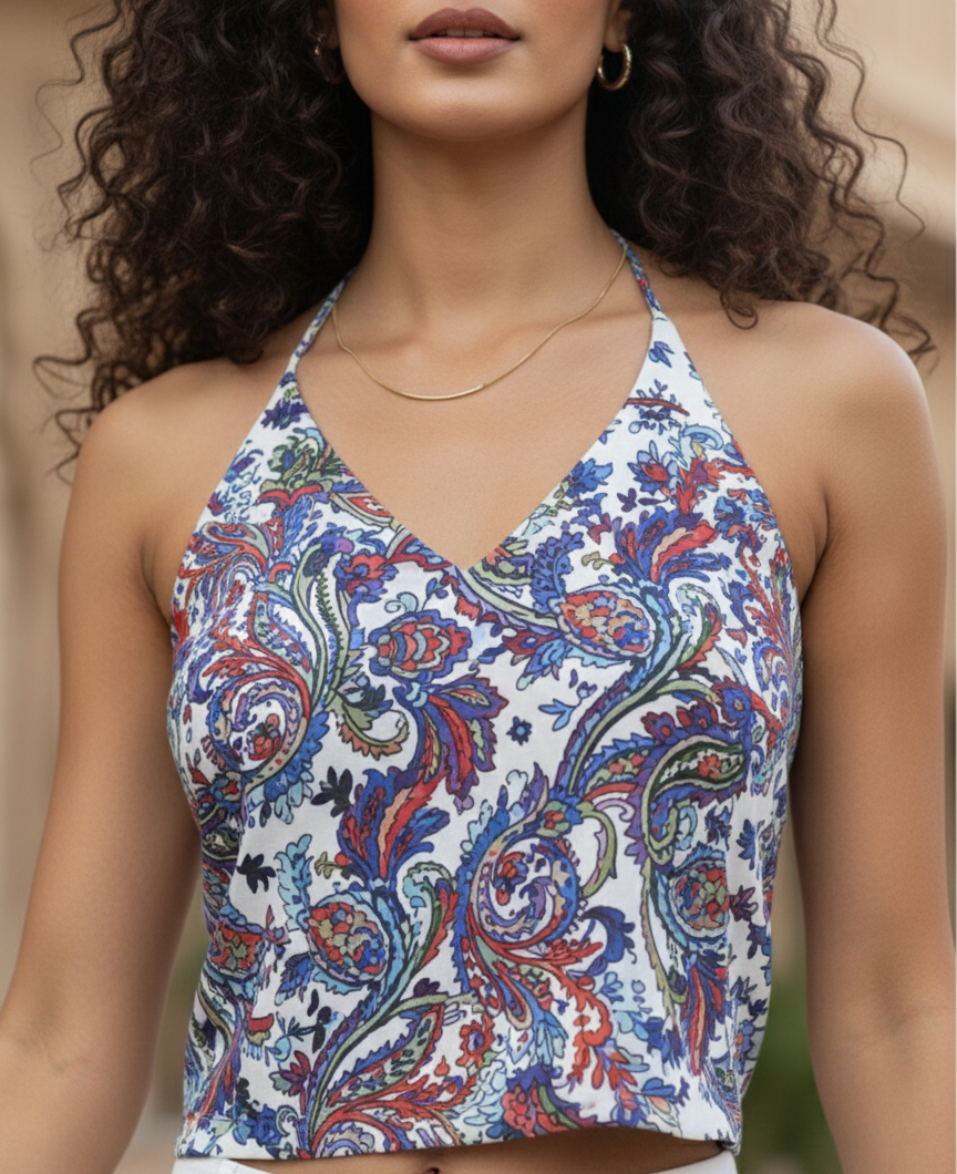 Royal Paisley Halter Crop Top