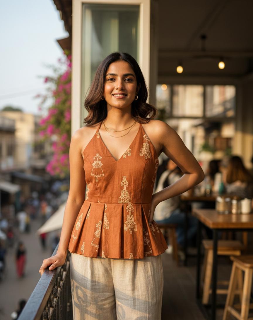 Rust Artisan Peplum Halter Top