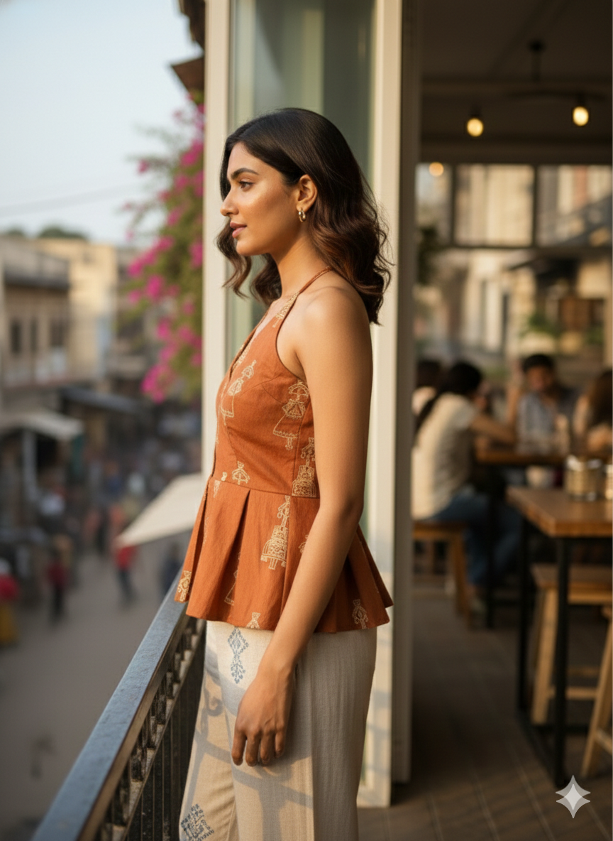 Rust Artisan Peplum Halter Top