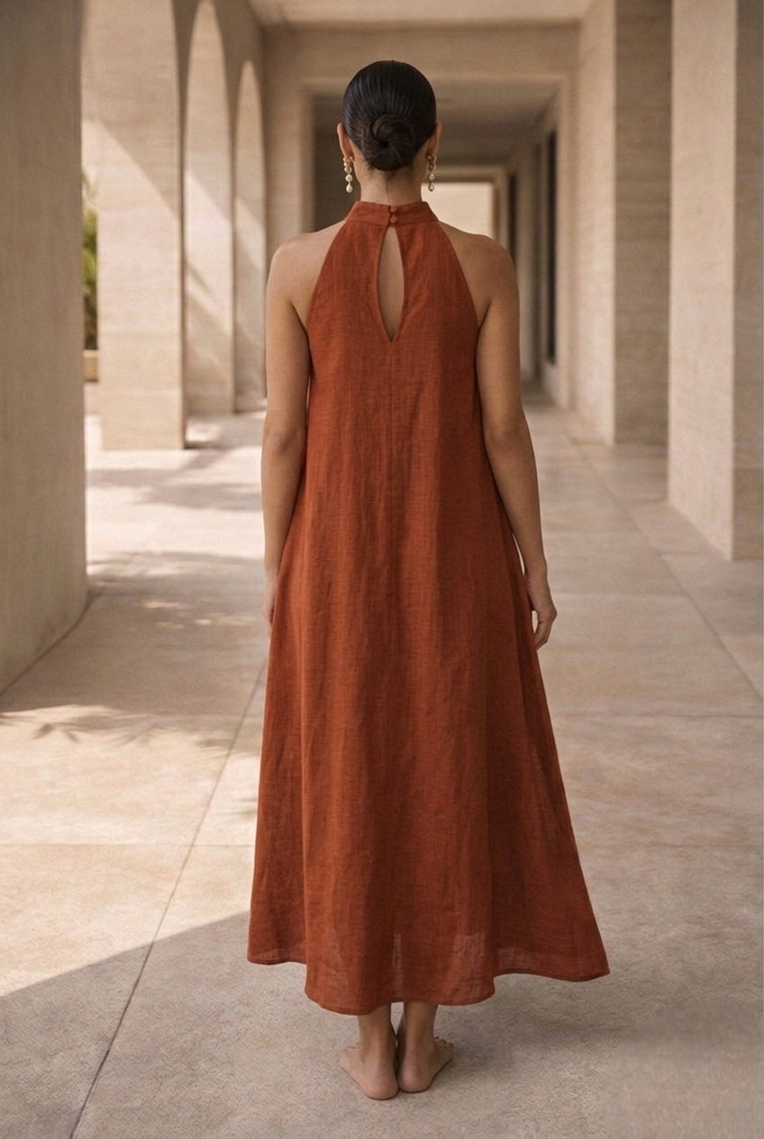 Rust Aura Halter Maxi Dress