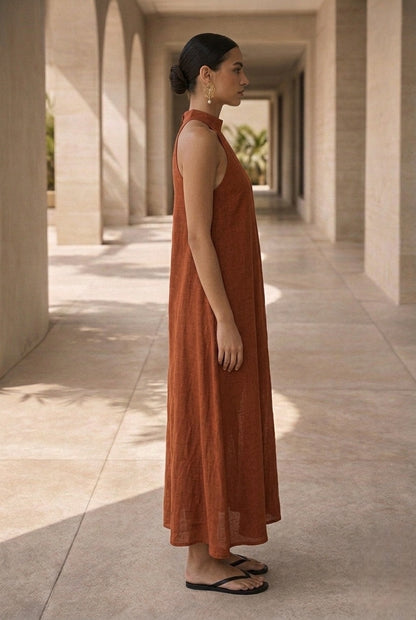 Rust Aura Halter Maxi Dress