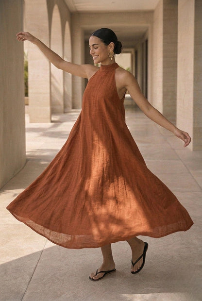 Rust Aura Halter Maxi Dress