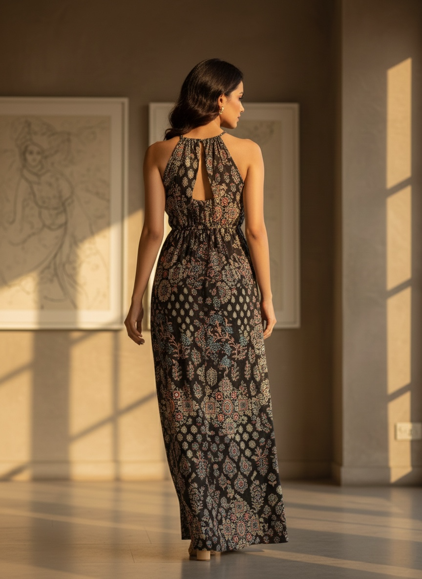 Midnight Grace Halter Long Dress with Statement Slit