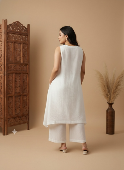 Asymmetric Textured Co-ord Set in Ivory