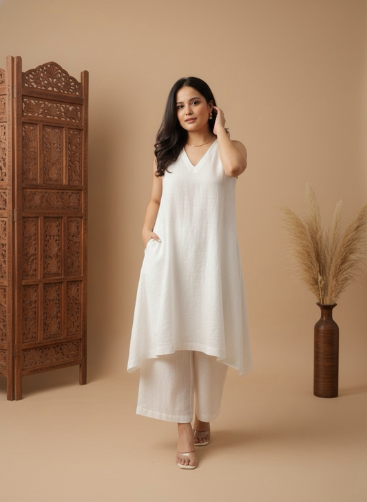Asymmetric Textured Co-ord Set in Ivory