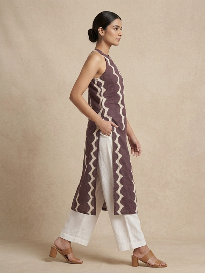 Mocha Zigzag Halter Kurta