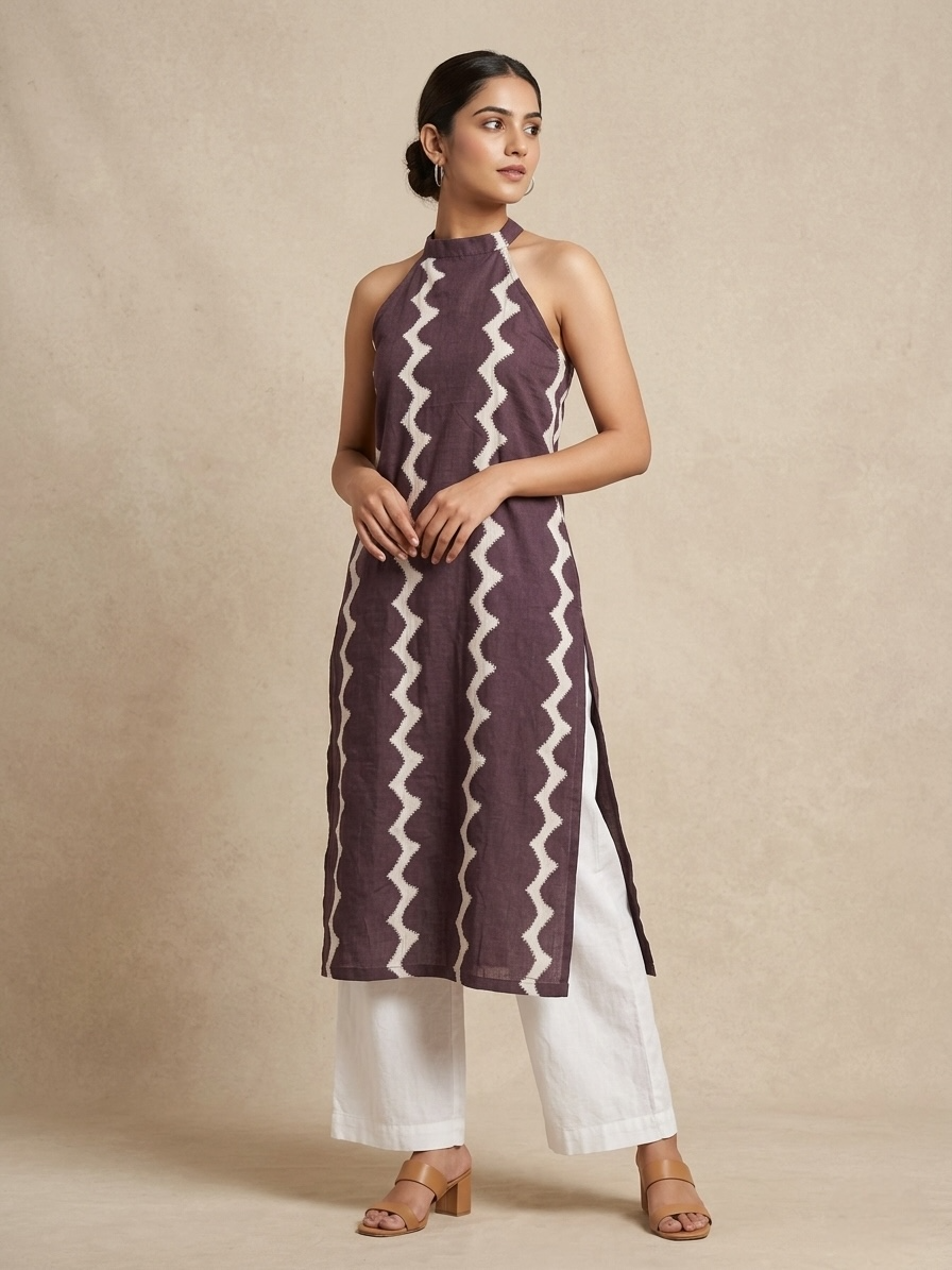 Mocha Zigzag Halter Kurta