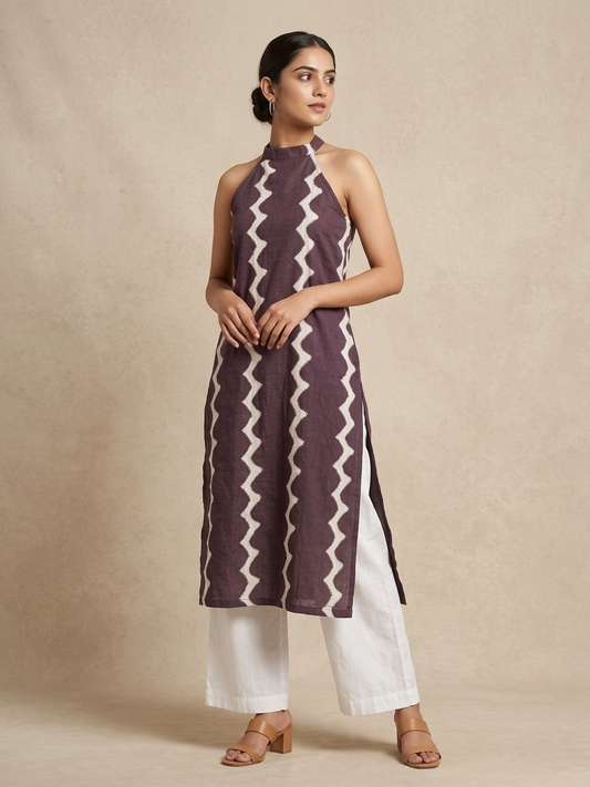 Mocha Zigzag Halter Kurta