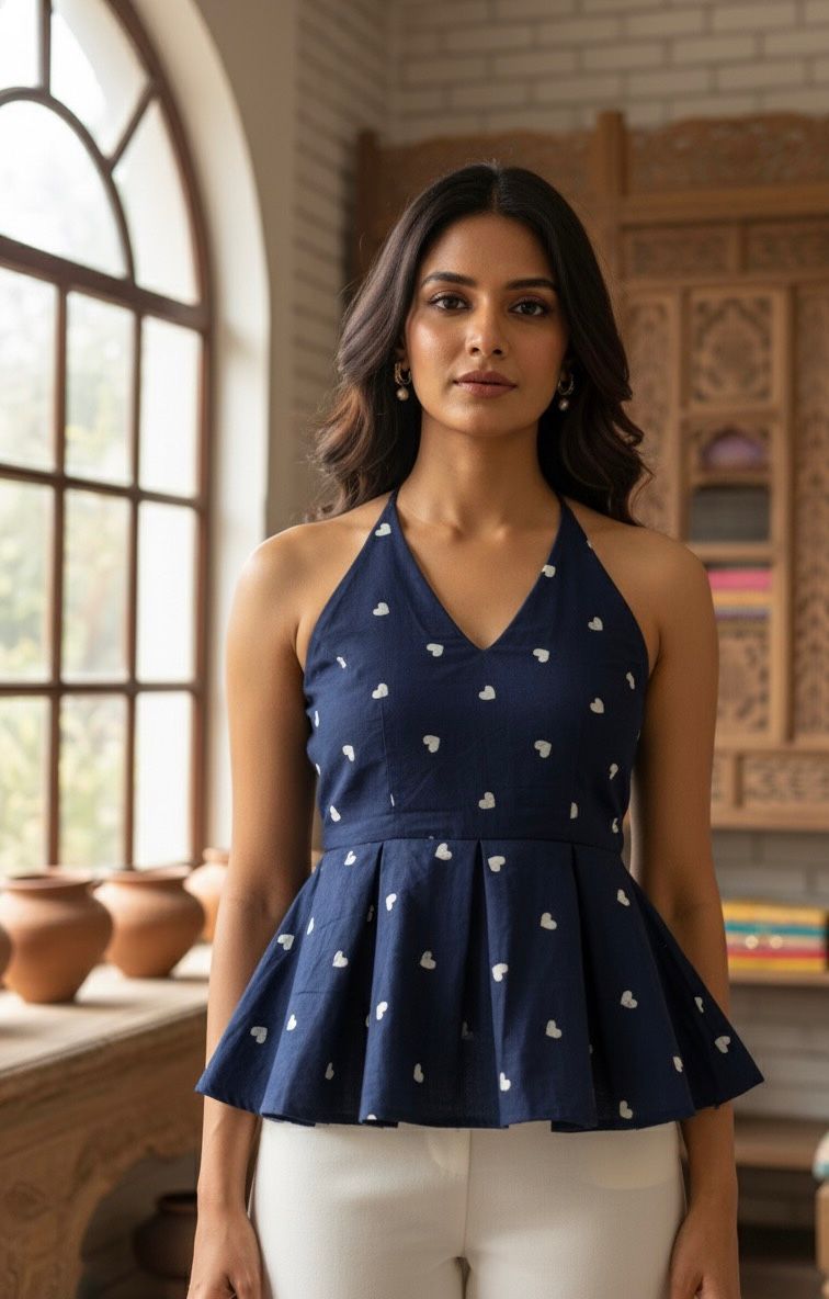 Midnight Heart Peplum Halter Top